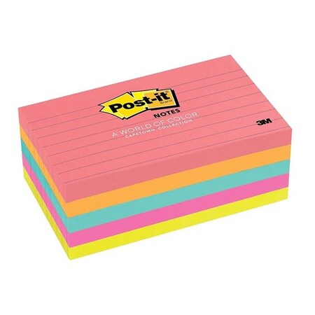 Office Products  Sticky Note Notes; 3 In X 5 In; Cape Town Collection; Lined; 5 Pads Per Pack